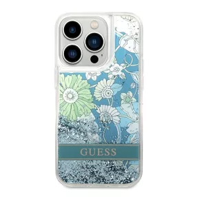   Guess Flower Liquid Glitter Apple iPhone 14 Pro hátlap tok, zöld