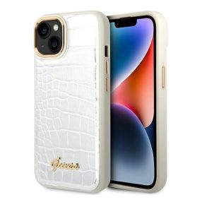   Guess Croco Collection Apple iPhone 14 Plus hátlap tok, ezüst