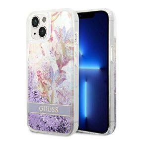   Guess Flower Liquid Glitter Apple iPhone 14 Plus hátlap tok, lila