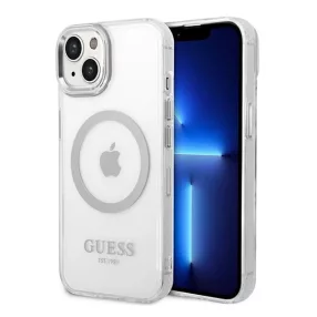   Guess Metal Outline Magsafe Apple iPhone 14 hátlap tok, ezüst
