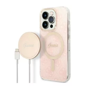   Guess 4G Print MagSafe Apple iPhone 14 Pro hátlap tok, pink + MagSafe töltő
