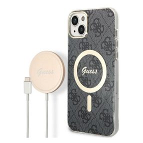   Guess 4G Print MagSafe Apple iPhone 14 Plus hátlap tok, fekete + MagSafe töltő