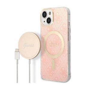  Guess 4G Print MagSafe Apple iPhone 14 Plus hátlap tok, pink + MagSafe töltő