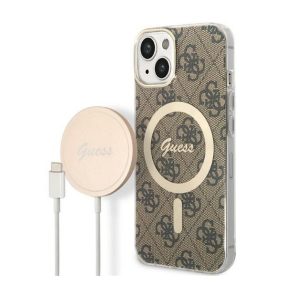  Guess 4G Print MagSafe Apple iPhone 14 Plus hátlap tok, barna + MagSafe töltő