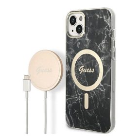  Guess Marble MagSafe Apple iPhone 14 Plus hátlap tok, fekete+ MagSafe töltő