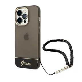   Guess Translucent Pearl Strap Apple iPhone 14 Pro hátlap tok , fekete