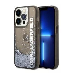   Karl Lagerfeld Liquid Glitter Elong Apple iPhone 14 Pro hátlap tok, fekete