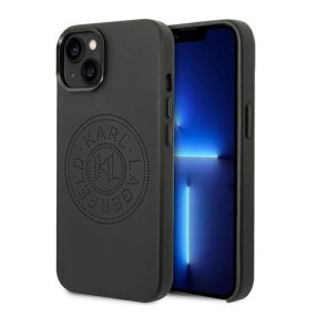   Karl Lagerfeld Leather Perforated Apple iPhone 14 Plus hátlap tok, fekete