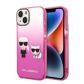   Karl Lagerfeld Gradient Ikonik Karl & Choupette Apple iPhone 14 Plus hátlap tok, rózsaszín