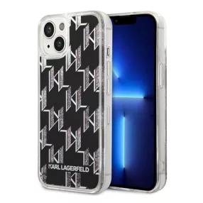   Karl Lagerfeld Liquid Glitter Monogram Apple iPhone 14 hátlap tok, fekete