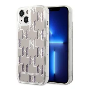   Karl Lagerfeld Liquid Glitter Monogram Apple iPhone 14 hátlap tok, ezüst