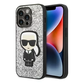   Karl Lagerfeld Glitter Flakes Ikonik Apple iPhone 14 Pro Max hátlap tok, ezüst