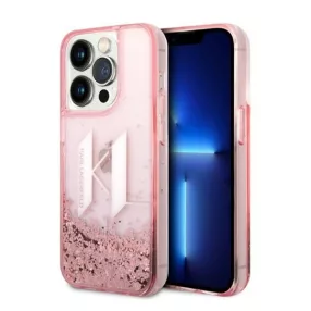   Karl Lagerfeld Liquid Glitter Big KL Apple iPhone 14 Pro Max hátlap tok, rózsaszín