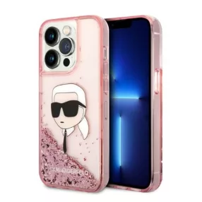   Karl Lagerfeld Glitter Karl Head Apple iPhone 14 Pro Max hátlap tok, rózsaszín