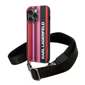   Karl Lagerfeld Color Stripes Strap Apple iPhone 14 Pro Max hátlap tok, rózsaszín