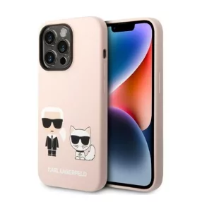   Karl Lagerfeld Silicone Karl & Choupette Apple iPhone 14 Pro Max Magsafe hátlap tok, halvány rózsaszín