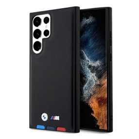   BMW Leather Stamp Tricolor Samsung S23 Ultra hátlap tok, fekete