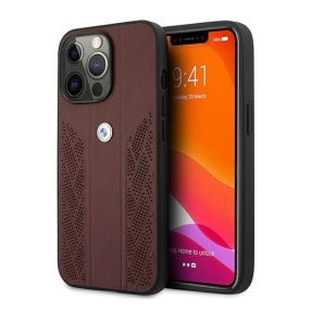   BMW Leather Curve Perforate Apple iPhone 13 Pro hátlap tok, piros