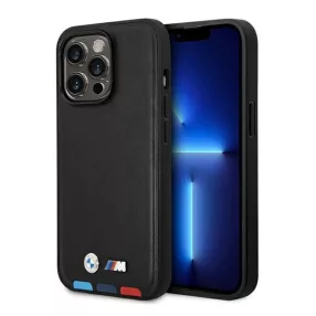   BMW Leather Stamp Tricolor Magsafe Apple iPhone 14 Pro hátlap tok, fekete