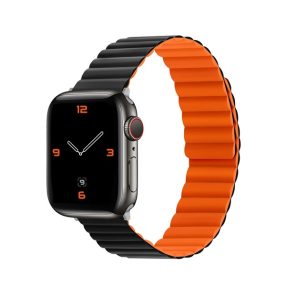   Phoner Rever Apple Watch forgatható mágneses szilikon szíj, 41/40/38mm, S/M, fekete/narancs