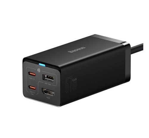 Baseus GaN5 Pro hálózati töltő 2xType-C + USB + HDMI, 67W, fekete