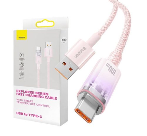 Baseus Flash USB-Type-C adatkábel, 6A, 1m, rózsaszín