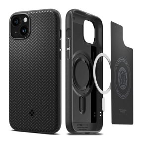   Spigen Mag Armor MagFit Apple iPhone 15 / 14 / 13 tok, MagSafe, Matte Black, fekete