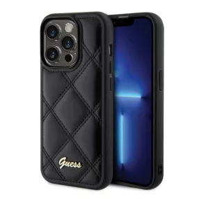  Guess Quilted Metal Logo Apple iPhone 15 Pro hátlap tok, fekete