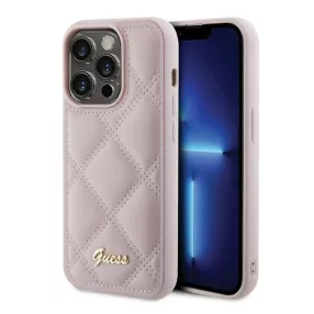   Guess Quilted Metal Logo Apple iPhone 15 Pro hátlap tok, rózsaszín