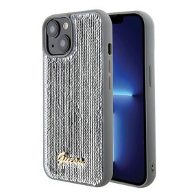   Guess Sequin Script Metal Apple iPhone 15 hátlap tok, ezüst