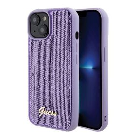 Guess Sequin Script Metal Apple iPhone 15 hátlap tok, lila