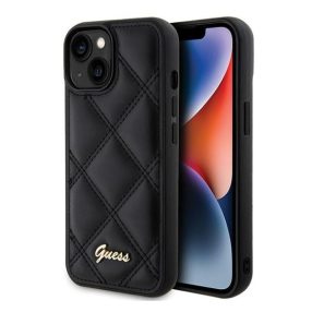 Guess Quilted Metal Logo Apple iPhone 15 hátlap tok, fekete
