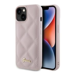   Guess Quilted Metal Logo Apple iPhone 15 hátlap tok, rózsaszín
