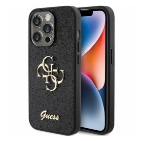   Guess Glitter Script Big 4G Apple iPhone 15 Pro Max hátlap tok, fekete