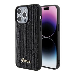   Guess Sequin Script Metal Apple iPhone 15 Pro Max hátlap tok, fekete