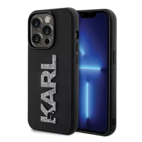   Karl Lagerfeld 3D Rubber Glitter Logo Apple iPhone 15 Pro hátlap tok, fekete