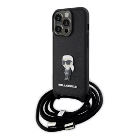   Karl Lagerfeld Crossbody Saffiano Monogram Metal Pin Karl Apple iPhone 15 Pro hátlap tok, fekete