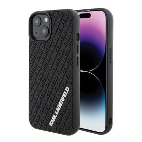   Karl Lagerfeld 3D Rubber Multi Logo Apple iPhone 15 hátlap tok, fekete
