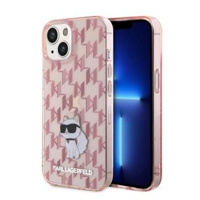   Karl Lagerfeld Monogram Choupette Apple iPhone 15 hátlap tok, rózsaszín