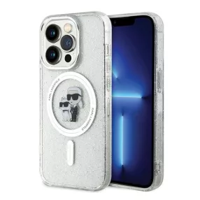   Karl Lagerfeld Karl&Choupette Glitter MagSafe Apple iPhone 15 Pro hátlap tok, átlátszó