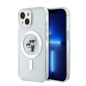   Karl Lagerfeld Karl&Choupette Glitter MagSafe Apple iPhone 15 hátlap tok, átlátszó
