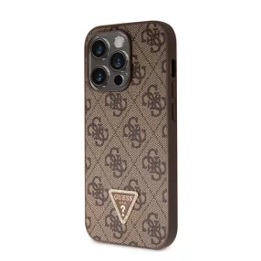   Guess 4G Strass Triangle Metal Logo tok, iPhone 15 Pro, barna