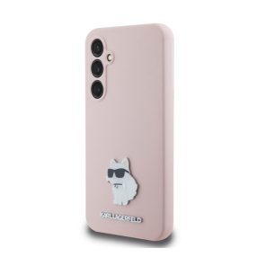   Karl Lagerfeld Liquid Silicone Metal Choupette Samsung Galaxy S23 FE hátlap tok, rózsaszin