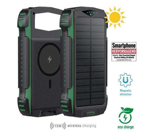 4smarts Rugged TitanPack UltiMag Solar Power bank / külső akkumulátor,20000mAh, zöld