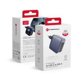  Forcell hálózati gyorstöltő 3xUSB-C + USB-A, PD + QC 4.0, 4A, 100W, kék