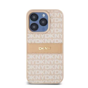   DKNY PU Leather Repeat Pattern Tonal Stripe Apple iPhone 15 Pro tok, rózsaszín