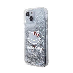   Hello Kitty Liquid Glitter Electroplating Head Logo Apple iPhone 15 hátlap tok, átlátszó