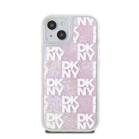   DKNY Liquid Glitter Checkered Pattern iPhone 15 hátlap tok, rózsaszín