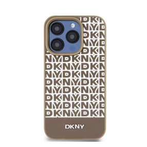   DKNY PU Leather Repeat Pattern Bottom Stripe iPhone 14 Pro hátlap tok, barna