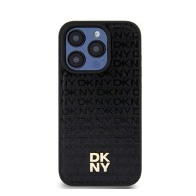   DKNY PU Leather Repeat Pattern Stack Logo iPhone 14 Pro Magsafe hátlap tok, fekete